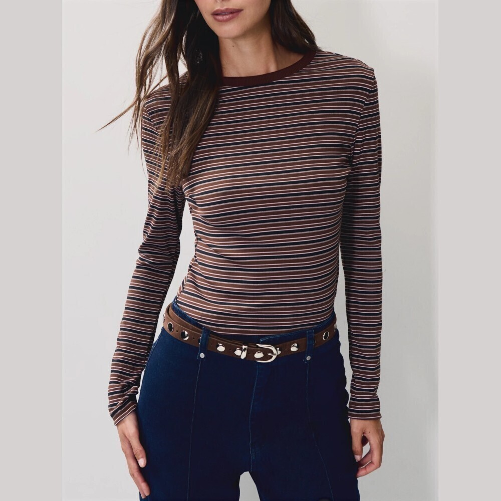 Black Striped Ribbed Knit Long Sleeve Top